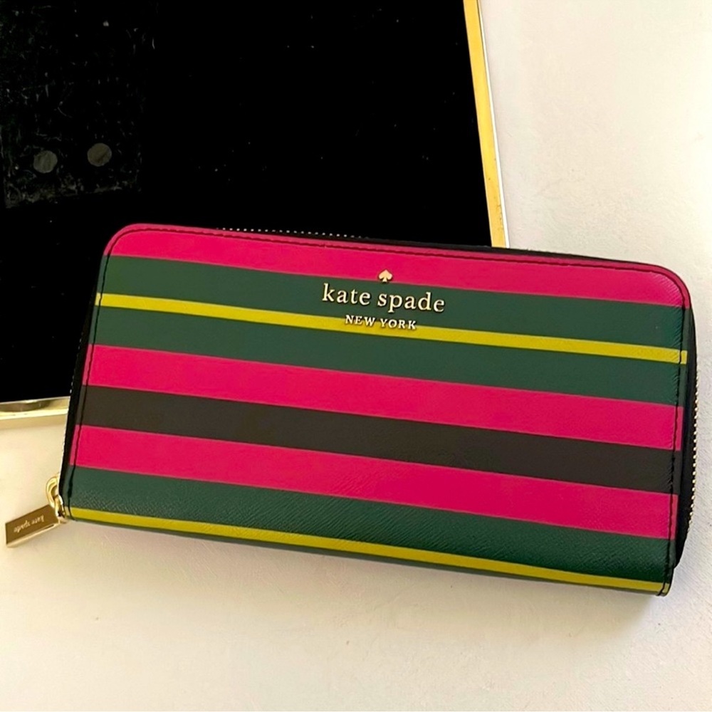 Kate Spade staci large continental wallet wrapping paper stripe